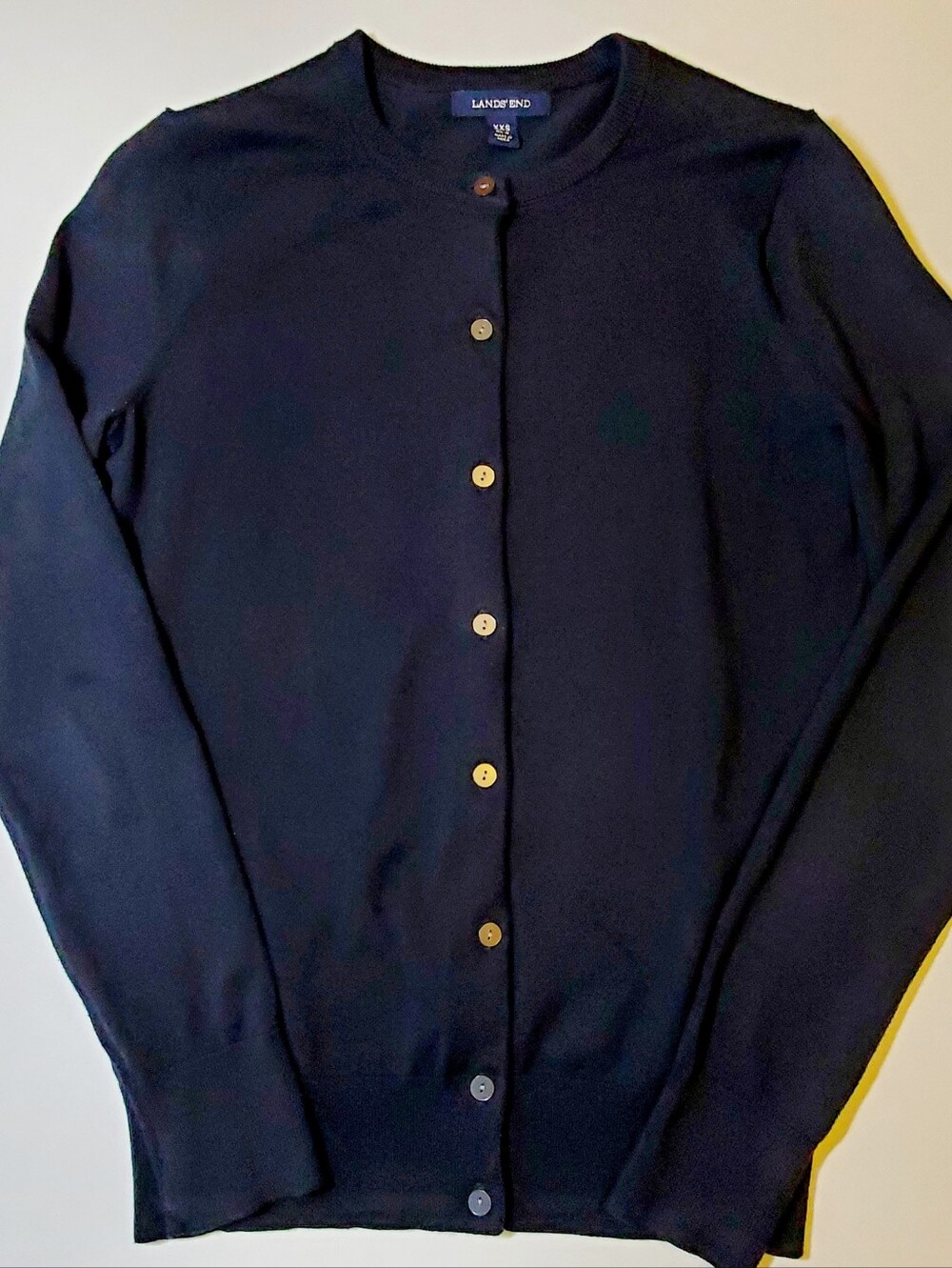 Lands' End Black Supima Cotton Cardigan XXS 00-0
